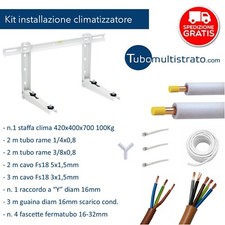 Kit installazione climatizzatore  tubo rame 1/4'' e 3/8'' con staffa e cavi 2m