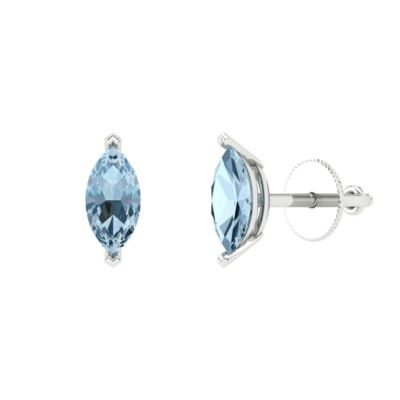 1 Karat Marquise Cut natürlicher Aquamarin Geschenk Ohrstecker 14k Weißgold Zurückschieben