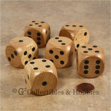 NEW Set of 6 Jumbo 30mm Natural Wood Dice Wooden RPG Board Game D6 Light Stained