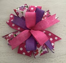 10" Pink  Purple Easter Wreath Bow, Spring Lantern Bow - Handmade, Spring