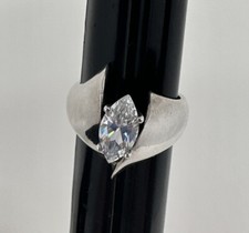 Unique Sterling Silver Cz Ring Prong Set Cut Band Size 6