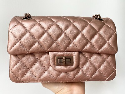 2021A CHANEL MINI REISSUE 2.55 ROSE GOLD COPPER GOATSKIN LEATHER