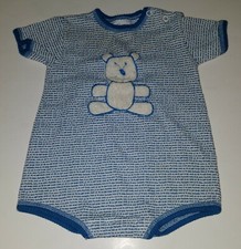 VTG Carter's Teddy Bear Bodysuit 6 Months Blue White Stripe AS IS FLAW