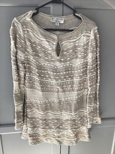 St John Collection Marie Grey Crochet Knit Long Sleeve Sweater Tunic Size M