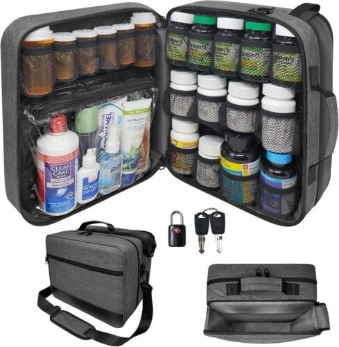 Extra-Large 2-Compartment Modular Pill Bottle Organizer, Medicine Bag, Case, C