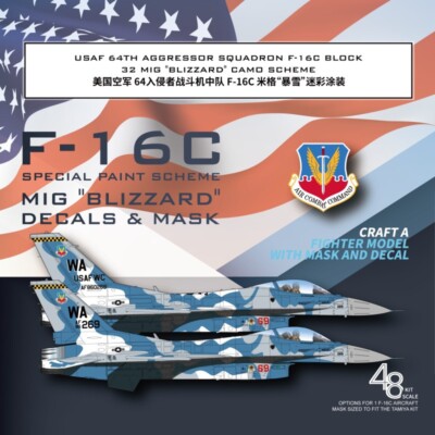 1/48 USAF F-16C MIG Blizzard Special Paint Decal & Mask for Tamiya