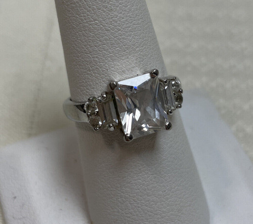 Sterling Silver 925 CZ Engagement Statement Ring Emerald Cut CZ Size 8.25