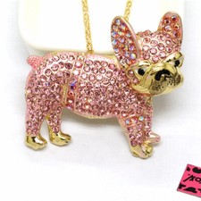 New Fashion Women Pink Rhinestone Bling Cute Pug Dog Crystal Pendant Necklace