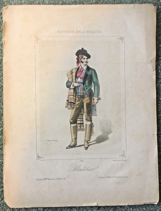 FRENCH MALE  - NOUVEAUX BALS MASQUES - "COLOMBINE" - Chromolithograph