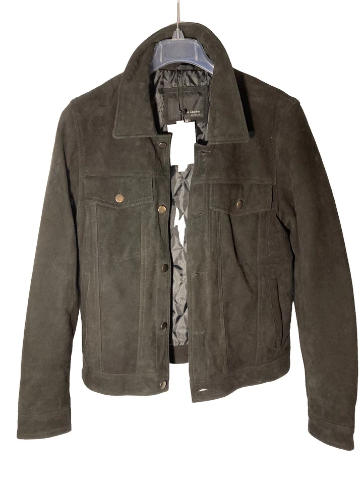 PRAGUE LEATHER Womens M Black Suede Quilt Insulated Trucker Jacket-New With Tags - Image 2 of 4