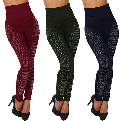Leggings Hose Thermo Stretch Strass Steine Röhre elastisch Glitzer 34 36 38 40 - Bild 1 von 4