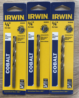 Irwin 1/4'' Cobalt Drill Bit 3016016 lot of 3 pieces