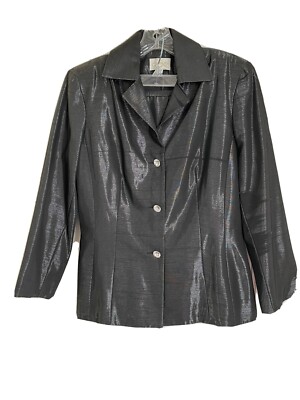 CACHE Metallic Black Jacket Short Skirt Suit Size 10 NWT
