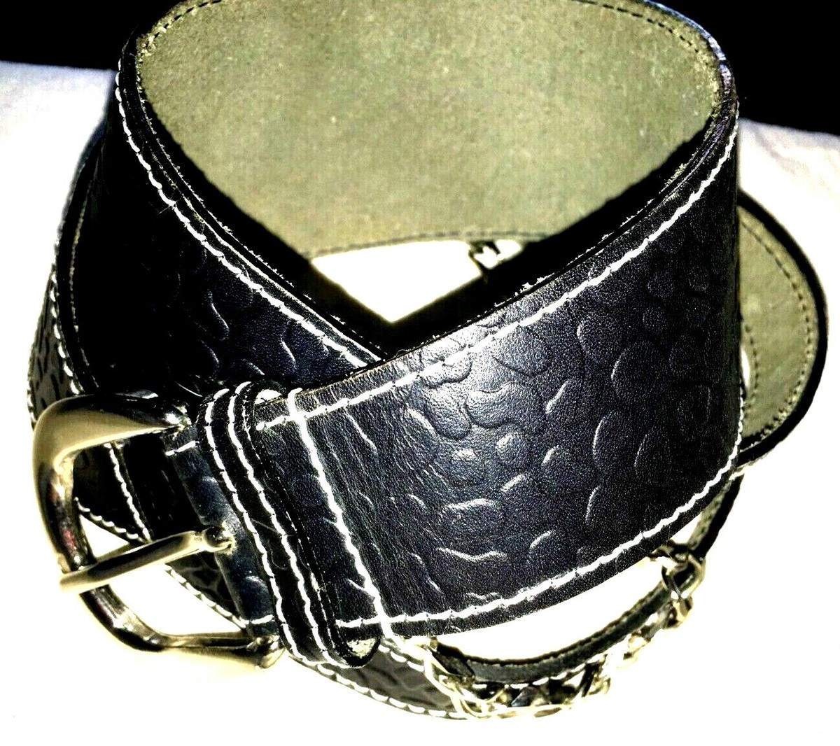 Italian Leather Belt Embossed & Chain Wide Belt, Made in Italy, S NicoBlu® Tatum Wide Leather Belt in Croc-Embossed Navy main image 3