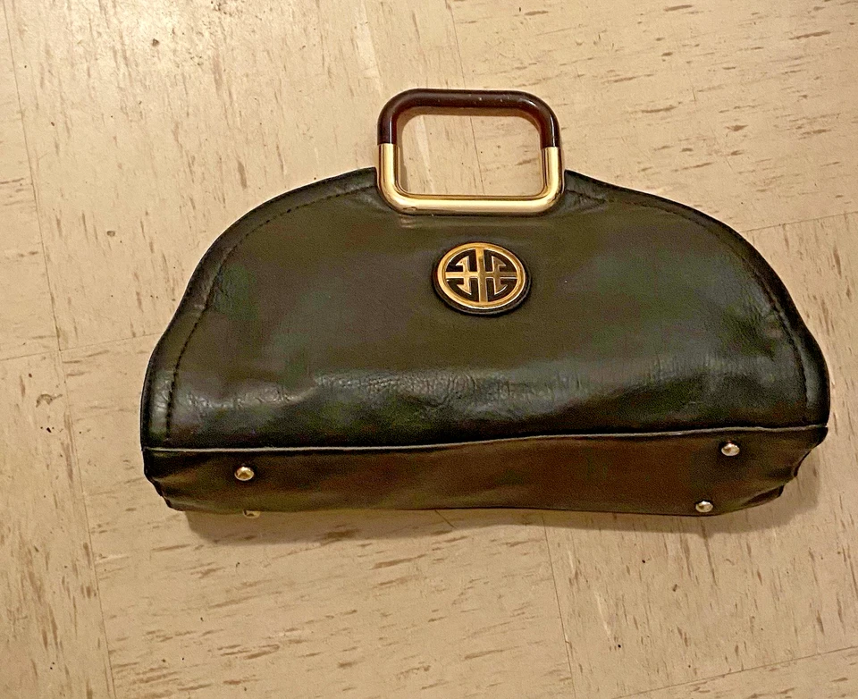 Baquelita/Lucite de cuero negro de colección (?) Bolso de mano con logotipo de ámbar para dama Foto 2 de 4