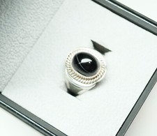 Vintage Sterling Silver Black Agate White Line Accent Ring 8.9 Grams Size 8.5