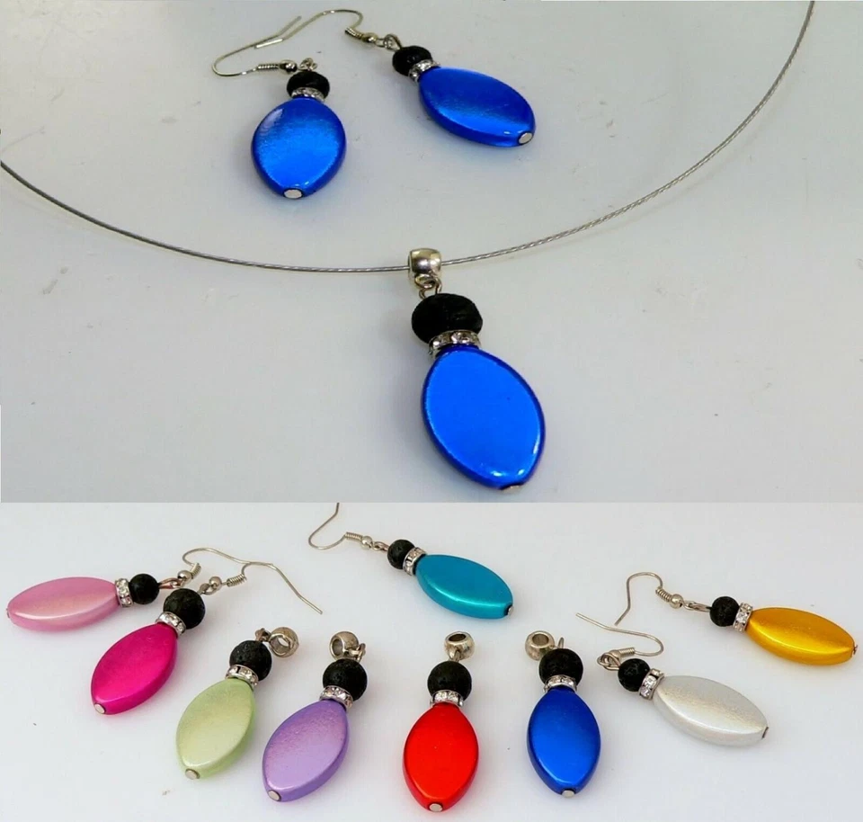 Schmuckset Halsreif Collier Ohrring Perle Miracle glanz Lava Strass Auswahl 466q