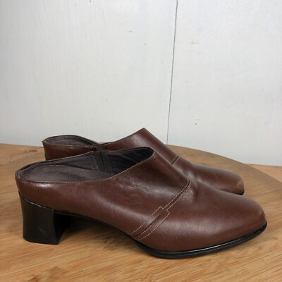 Munro Shoes Womens 7.5 M Mules Clogs Brown Leather Casual Slip On Career Pumps