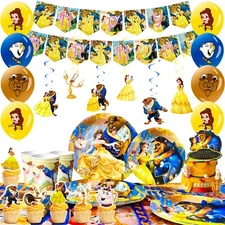Beauty And The Beast Birthday Party Decorations，Belle Princess Balloon Tableware