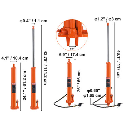 VEVOR Hydraulic Long Ram Jack 3/4/8T Flat/Clevis Base Engine Lift