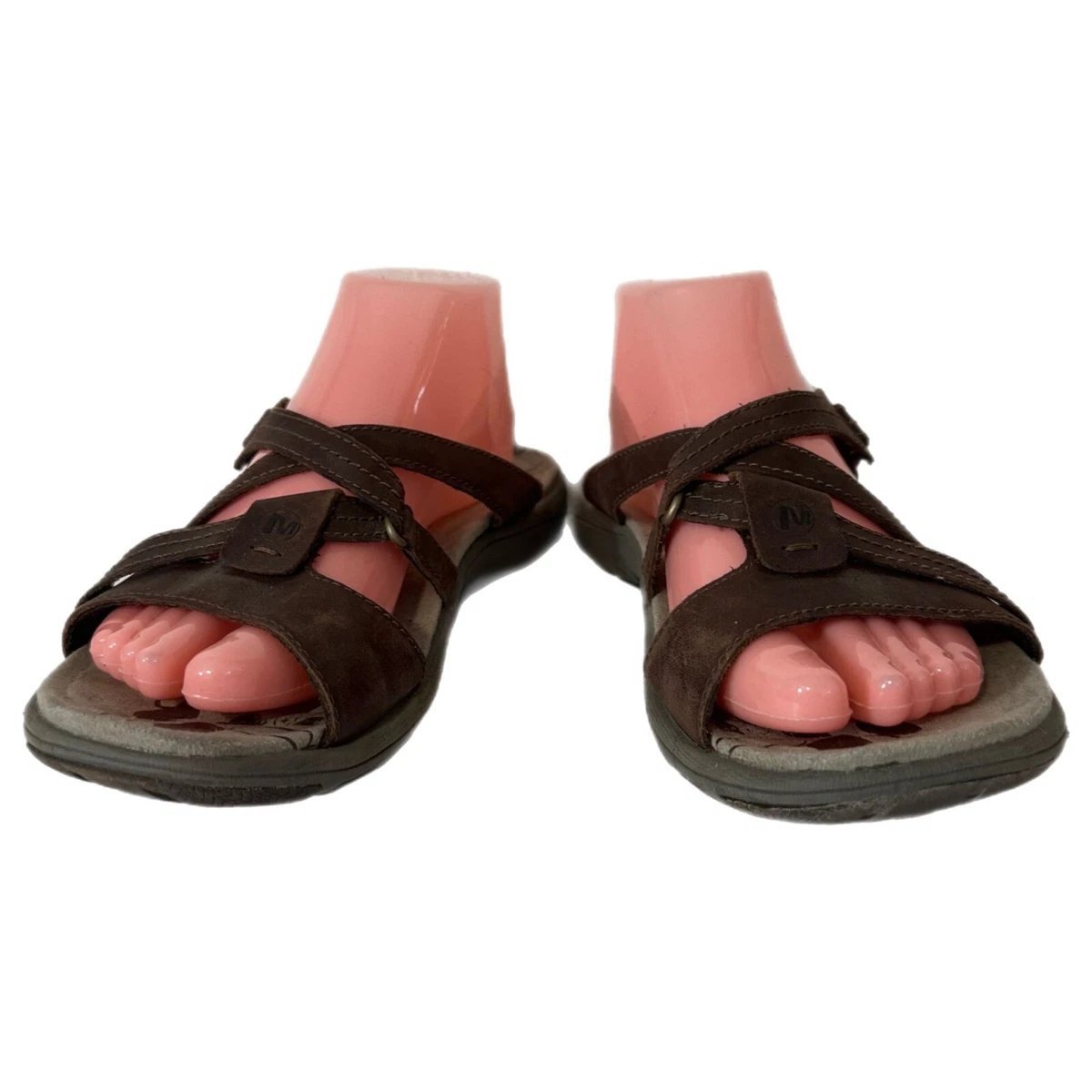 Merrell Women s Size 9 Move Select Grip Brown Leather Cushion Sandals Bracken