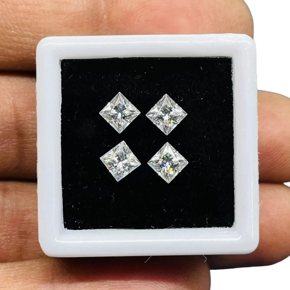 VVS 4 Pcs D Color Loose White Moissanite 4mm Princess Square Cut Loose Gemstones - Image 4 of 4