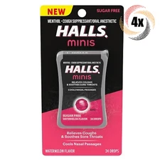 4x Packs HALLS Minis Watermelon Flavor Menthol Cough Drops | 24 Drops Per Pack