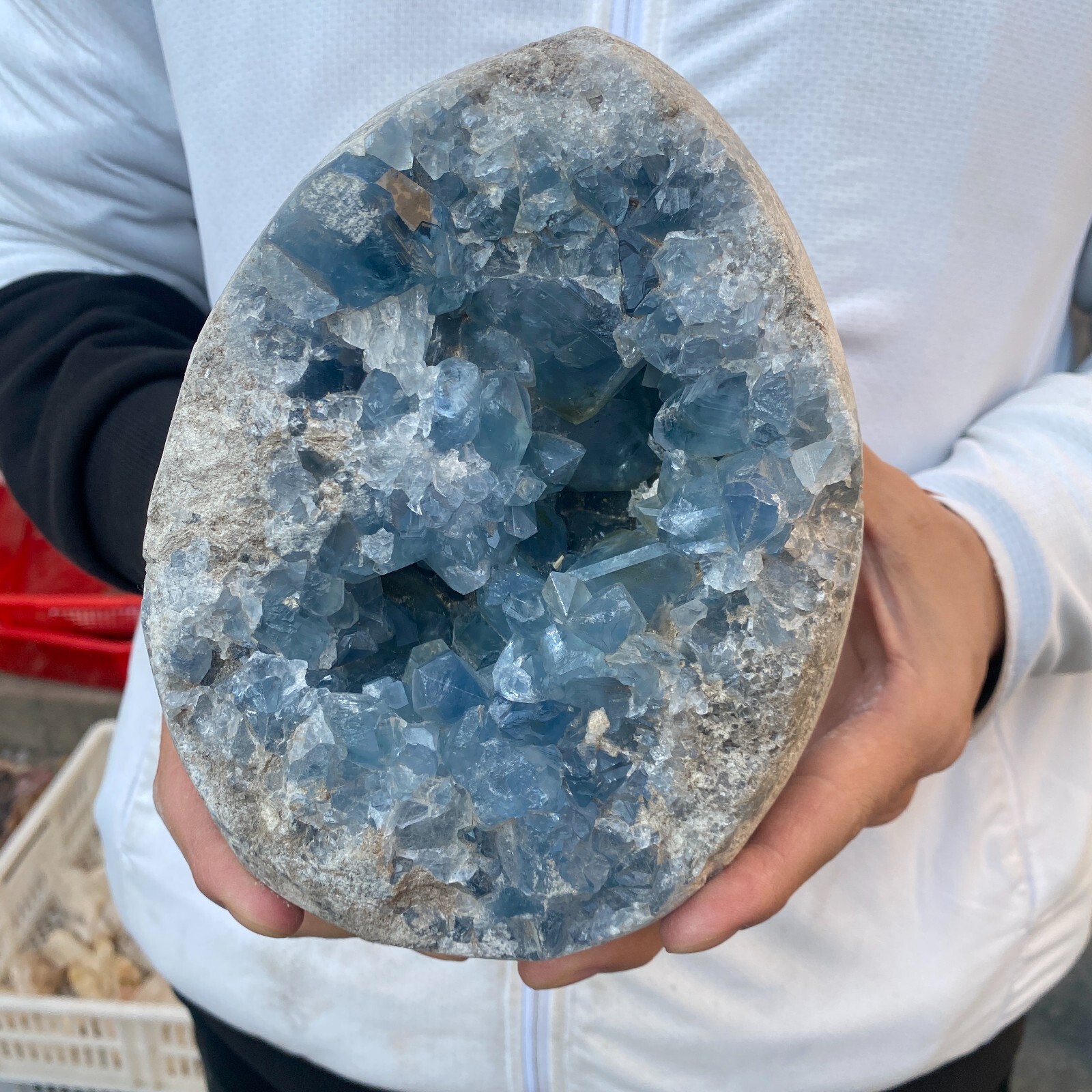 9.9lb Natural Blue Celestite Crystal Geode Quartz Cluster Mineral Specimen