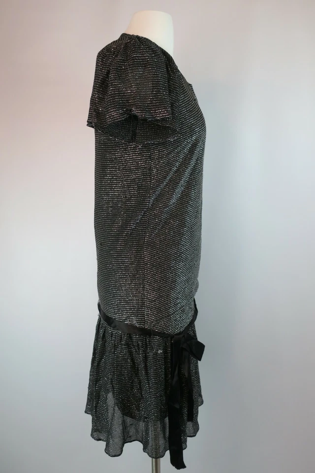 VTG 60s Jackie-O Ruffle Sheath Dress 20s Metallic Lame Art Deco Drop Waist Sz 7 - Image 4 of 4