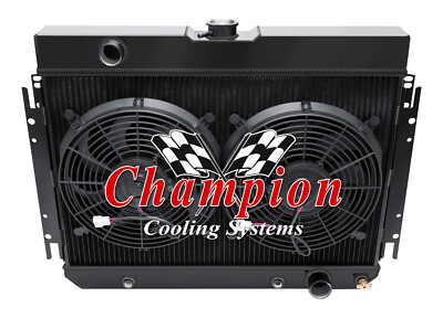 WR Champion 3 Row Black Finish Radiator,2 12'' Fans for 1966 - 1968 Chevy Caprice