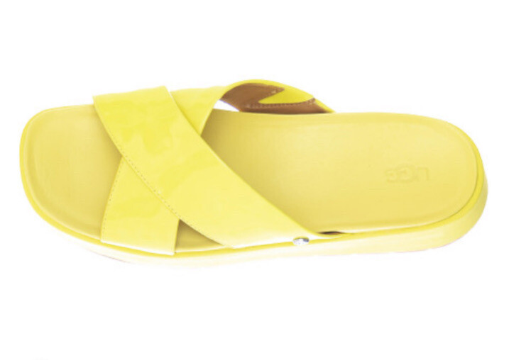 UGG Women's EMILY Leather Cross Slide Yellow Sandals Sz 11