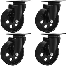 FactorDuty 4 All Black Metal Swivel Plate Caster Wheels 4 No Brake, 
