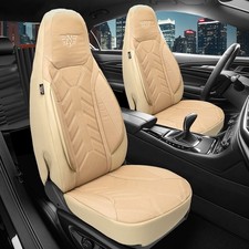2x Leder Sitzbezüge passend für VW Polo 6 AW (Beige) | Vordersitze APOL505
