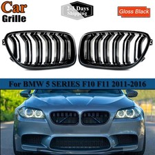 FOR BMW 5 SERIES F10 F11 2010-16 GLOSS BLACK TWIN SLAT FRONT KIDNEY GRILLE GRILL