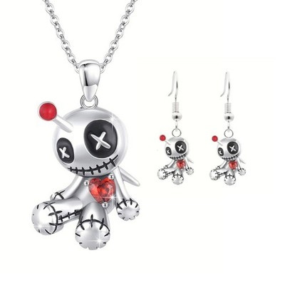 Alternative Style Voodoo Doll Necklace And Earring Combo For Youthful Attire