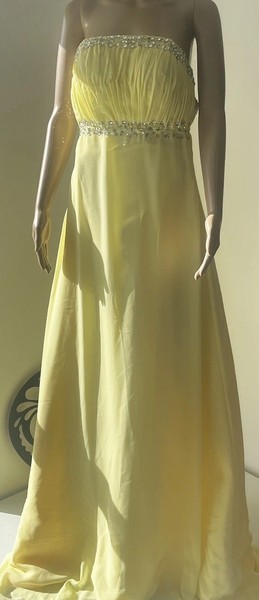 Womens Yellow Strapless Formal Gown Beaded Maxi Dress Size 8 10 Prom Bridal