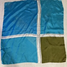 Vintage Vera Neumann Silk Scarf 70s Abstract Geometric Square Green Blue 22x22