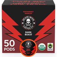 Dark Roast Coffee Pods - Death Wish Style - Single Serve 50 Count - Bold Flavo