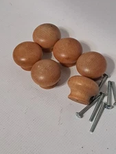 Vintage 6 ct. Wooden Drawer Pull Knobs 1.75" Handles Cupboard Cabinet Door Round