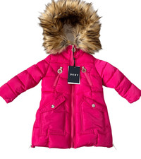 DKNY Puffer Coat NEW Toddler Girls Quilted Hooded Fuchsia Pink size 2T
