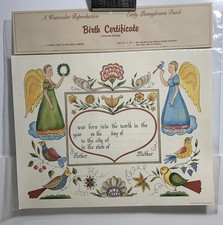 1967 Jacob Zook Birth Certificate Blank Pennsylvania Dutch Angels NOS 11 X 14