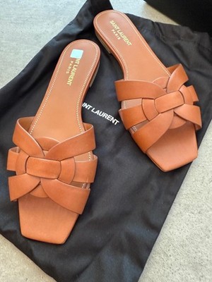 YSL Saint Laurent Tribute Pantoletten Cognac Leder Gr. 39 wie neu mit Box