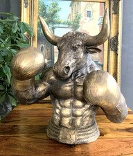 XL Figur Stier Skulptur 40 cm Barock Boxing Bull B&uuml;ste Statue Deko Figur Kunst
