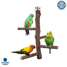 Natural Wood Bird Perch Stand for Small  Medium Birds - 10" Cage Accessory