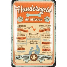 Retro Blechschild Hunderegeln, Hundeschilder, Blechschild Hund, Deko Garten Hund
