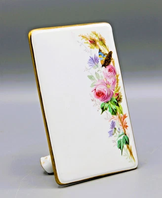 ANCIEN PORTE MENU EN PORCELAINE DECOR FLORAL INSECTE BAMBOU PORTE BOUQUET - Photo 1/4
