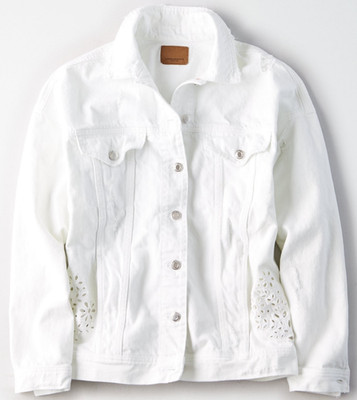 Women's American Eagle Outfitters AEO Destroyed Denim Jacket Large White - New