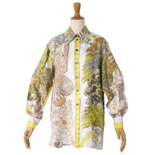 Hermes Silk Shirt Blouse Long Sleeves All Over Print Multicolor Vintage Japan