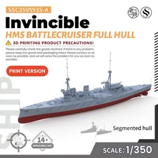 Unpainted 1/350 Military Model Kit HMS Invincible Battlecruiser Full Hull