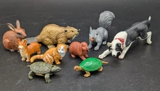 Lot of 9  Animal Figures – Dogs Cat Beaver Squirrel Turtles Rabbits 